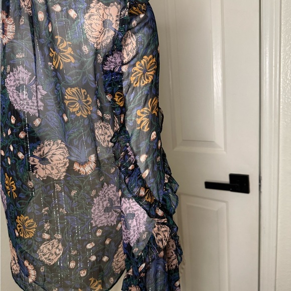 Veronica Beard Floral Ruffle V-Neck Blouse - Picture 8 of 16